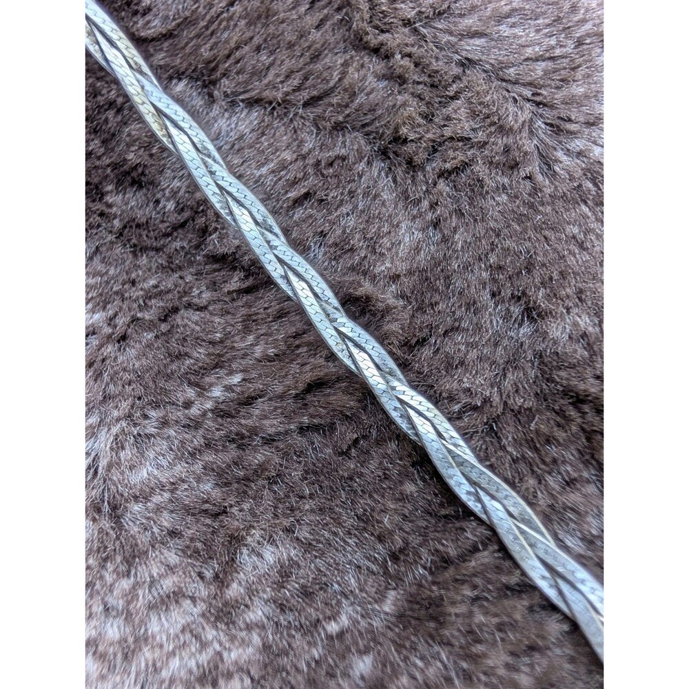 Vintage Sterling Silver Braided Herringbone Flat Chain Bracelet Triple Italian
